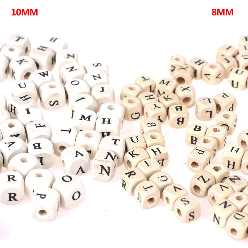 

100 шт., деревянные бусины с натуральным алфавитом, 10 мм, 8 мм