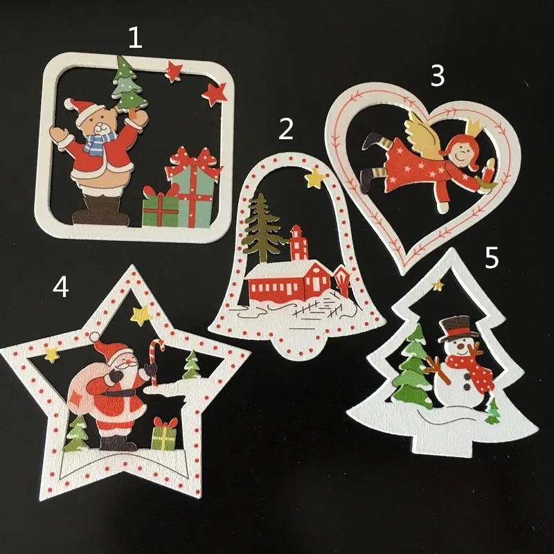 

10Pcs Wooden DIY Christmas Tree Hanging Ornaments Pendant Bells Santa Claus New Year Decor Christmas Decorations for Home
