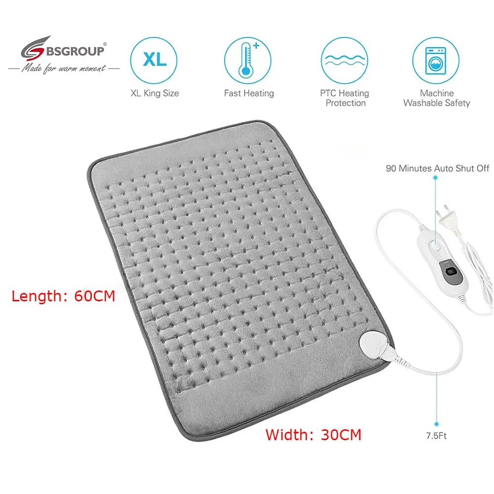 

Extra Large XL King Size 30*60CM 220V Microplush Electric Heating Pad for Stomach Lower Back Pain Relief Body Warmer EU Plug