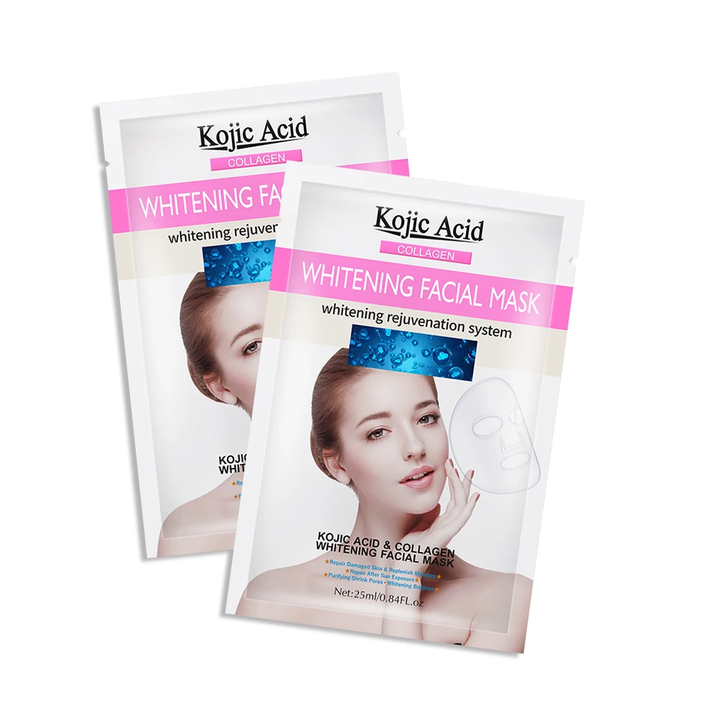 

5PCS Wrapped Mask Kojic Acid Collagen Whitening Facial Pack Face Mask Brighten Oil Control Anti Aging Lifting Firming Face Care