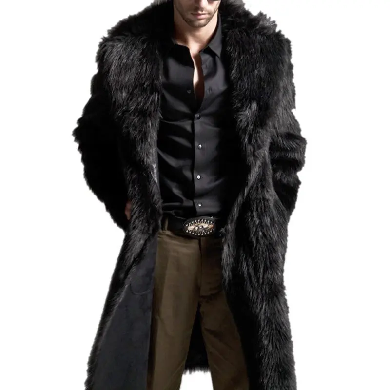 

Men Faux Fur Long Section of the Coat Men Autumn Winter Warm Imitation Fur Fur Wool Jacket