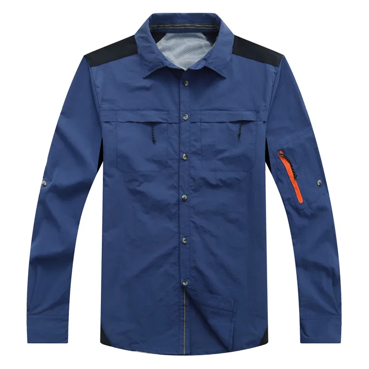 Navy Mountainskin, мужские летние походные рубашки, быстросохнущие, для спорта на открытом воздухе, дышащие, для рыбалки, Походов, Кемпинга, тонкая одежда с соединением внахлёст VA619 - Цвет: Navy