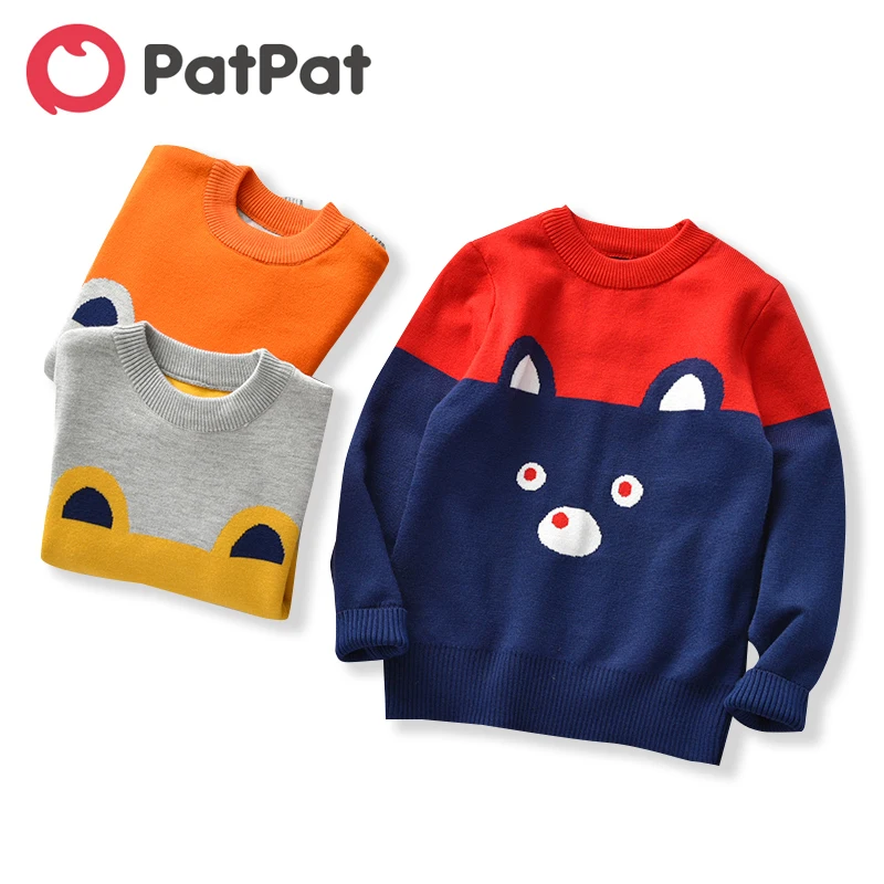 

PatPat 2020 New Winter Baby / Toddler Bear Print Color contrast Long-sleeve Sweater for Kids Boy