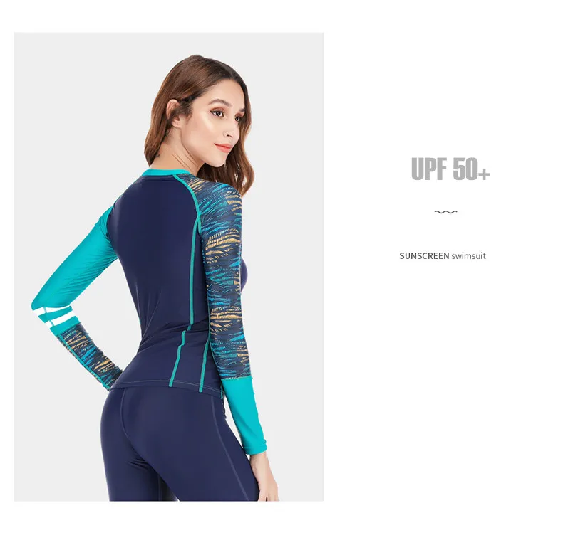 Купальник женский Rashguard полный купальник с длинным рукавом UPF 50+ УФ Защита купальники для плавания комплект одежды для серфинга рубашка брюки