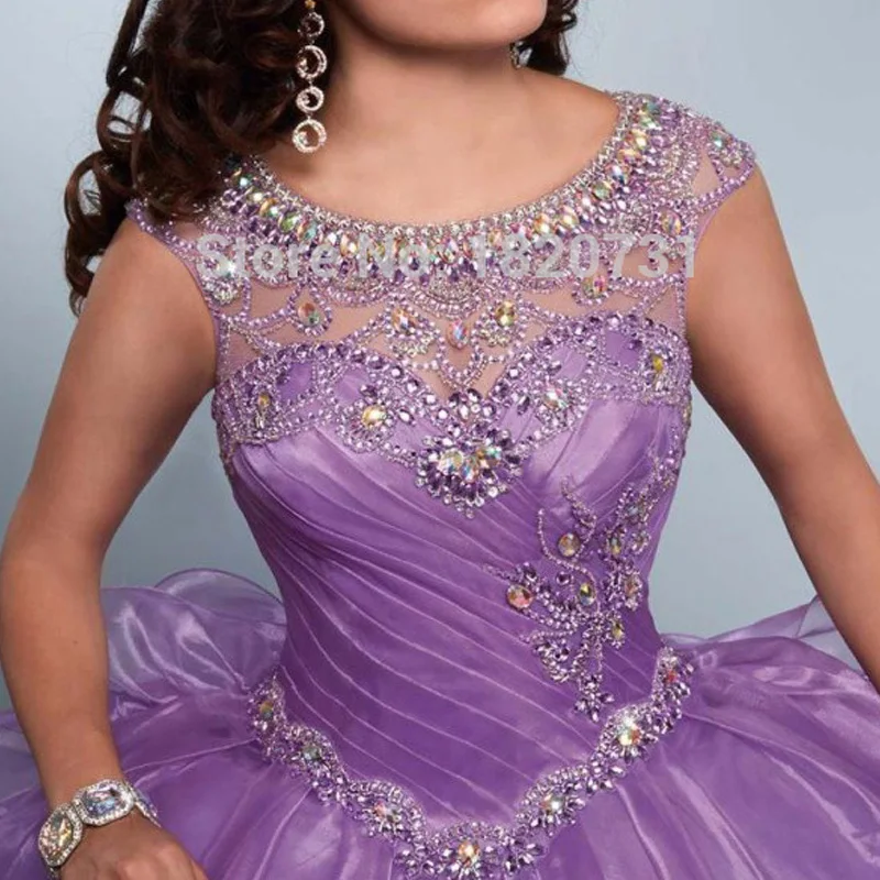 Новый светильник фиолетовое бальное платье Quinceanera платья совок плиссе вышивка