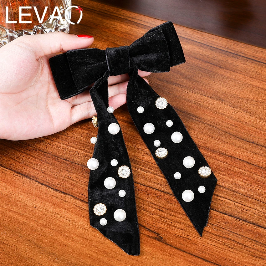 Женские бархатные заколки завязки Levao элегантные жемчужины горный хрусталь для