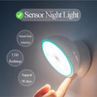 Светодиодный ночник с датчиком, USB Перезаряжаемый настенный светильник с PIR, 360 градусов для внутреннего гардероба, спальни, кухонного шкафа, лестничный светильник