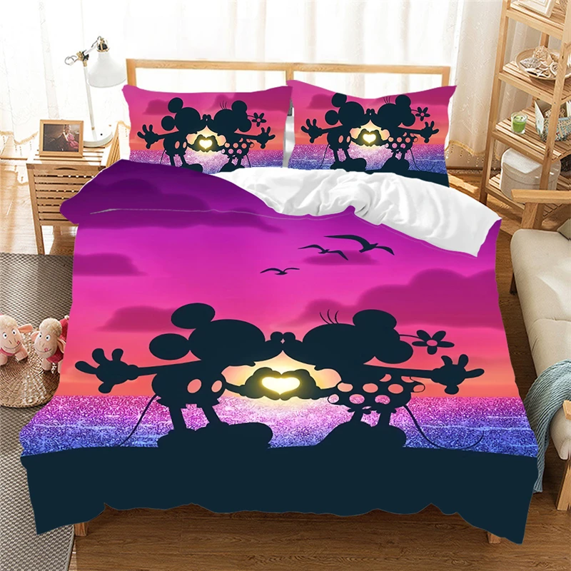 

Lovely Couple Mickey Minnie Bedding Set Queen King Size Bedding Set Children Duvet Cover Pillow Cases Comforter Bedding Sets