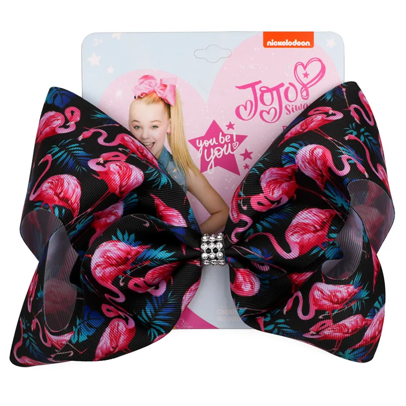 

8" JOJO SWIA Bows Girls Large Flamingo Printed Hair Bows with Clips Bowknot Handmade Kids Hair Accessories
