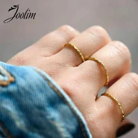 joolim gold finish hammer grain linellae stainless steel rings 2021 jewelry