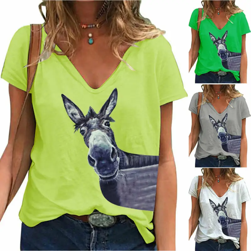 

VICABO S-5XL Women T Shirt Short Sleeve Horse Print T-Shirt Casual Tee Shirt Tops Woman Tshirts Plus Size