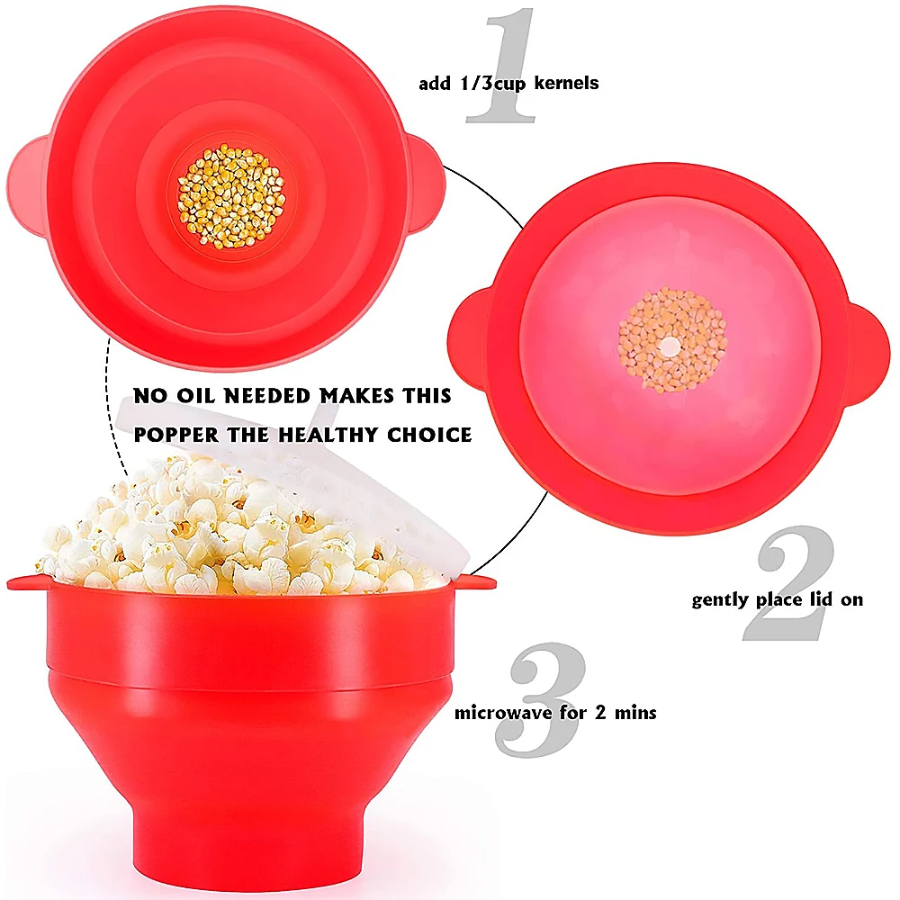 

High Quality Microwave Silicone Popcorn Bowl Collapsible Hot Air Microwavable Popcorn Maker Popcorn Bowl With Lid & Handle