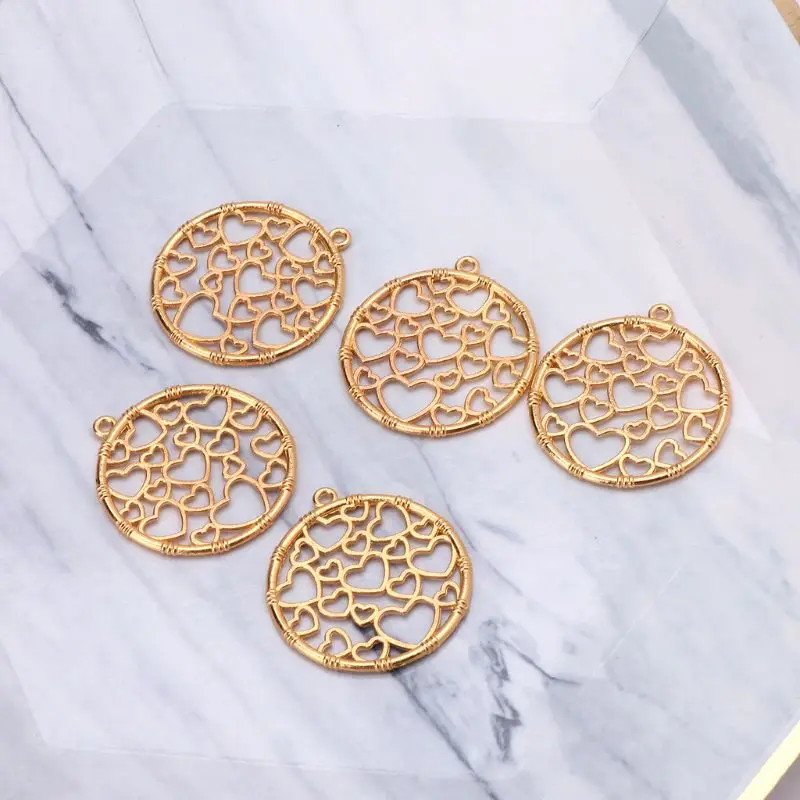 

87HC 5Pcs Round Heart Pendant Metal Frames Blank Bezel Setting UV Resin Jewelry DIY