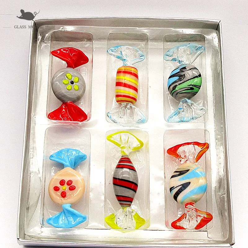 6 шт. фигурки винтажное украшение подарки поделки красочное муранское стекло