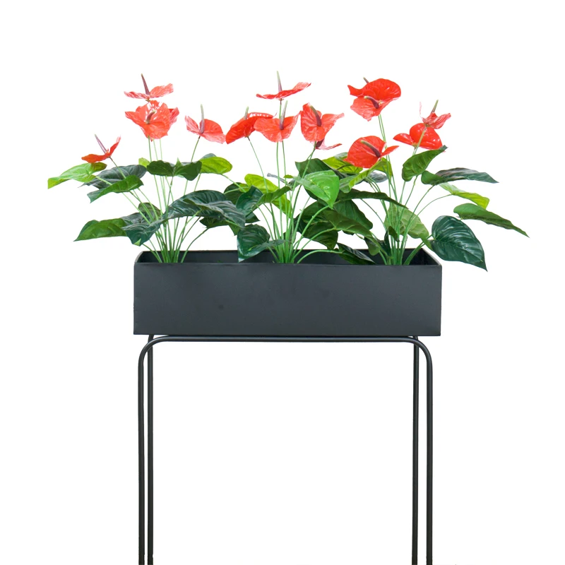 

5 Heads Artificial Anthurium Plastic Fake Plants Bonsai Balcony Potted Green Leaves Flower Bouquet Home Garden Living Room Decor