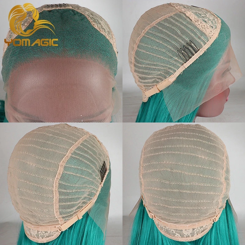 

Yomagic Hair Green Color Synthetic Hair Wig for Women Party Silk Straight Heat Resistant Fiber Glueless Lace Wig