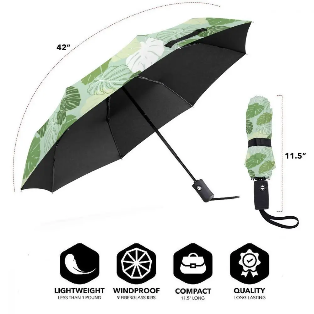 Offerte Resistente Al Vento Pieghevoli Donne Ombrello Automatico Auto Monstera Foglie Antivento Ombrelli Da Pioggia Per Gli Uomini Parasole