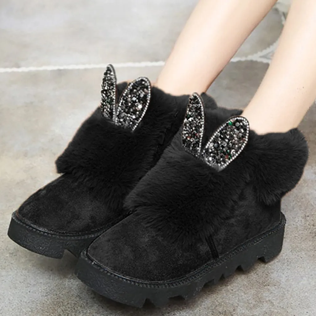 Модные зимние ботинки женские плюшевые ботильоны с рисунками из мультфильмов