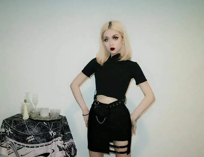 Женская готическая Черная мини юбка с боковыми лямками S012|Женские юбки| |