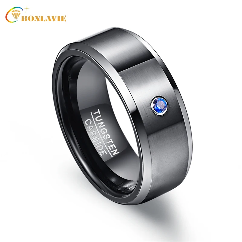 Кольцо мужское 8 мм из карбида вольфрама 100% с черным Цирконом|anillos para hombre|black wedding