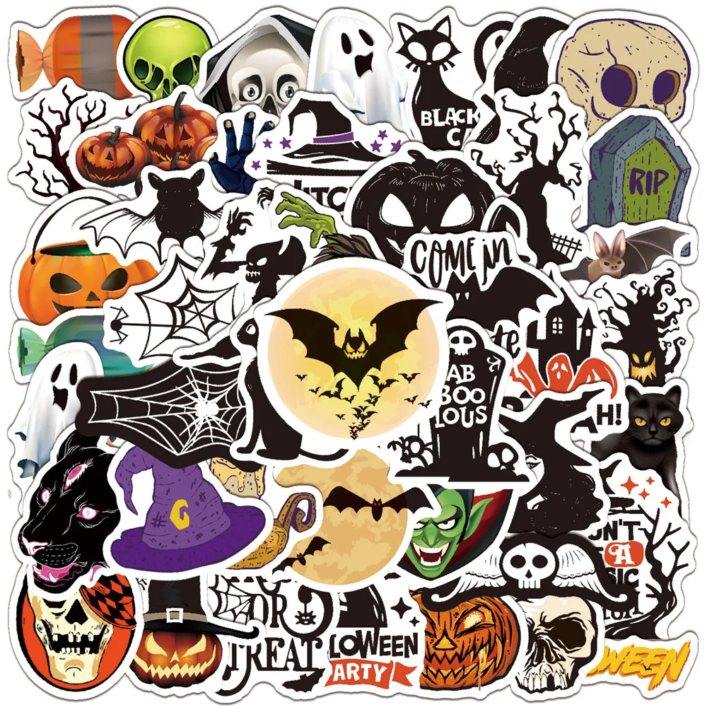 Pegatina impermeable para decoraci&oacute;n de grafiti de Halloween, pegatina para maleta, guitarra, color blanco y negro, novedad de 2021, venta al por mayor-0
