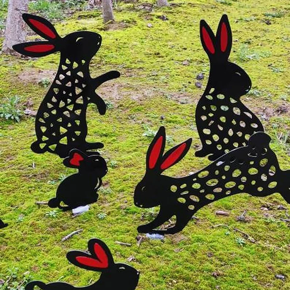

Acrylic Hollow Out Easter Bunny Ornaments Backyard Lawn Stakes Yard Art Outdoor Garden Statues Lawn Stake Decor
