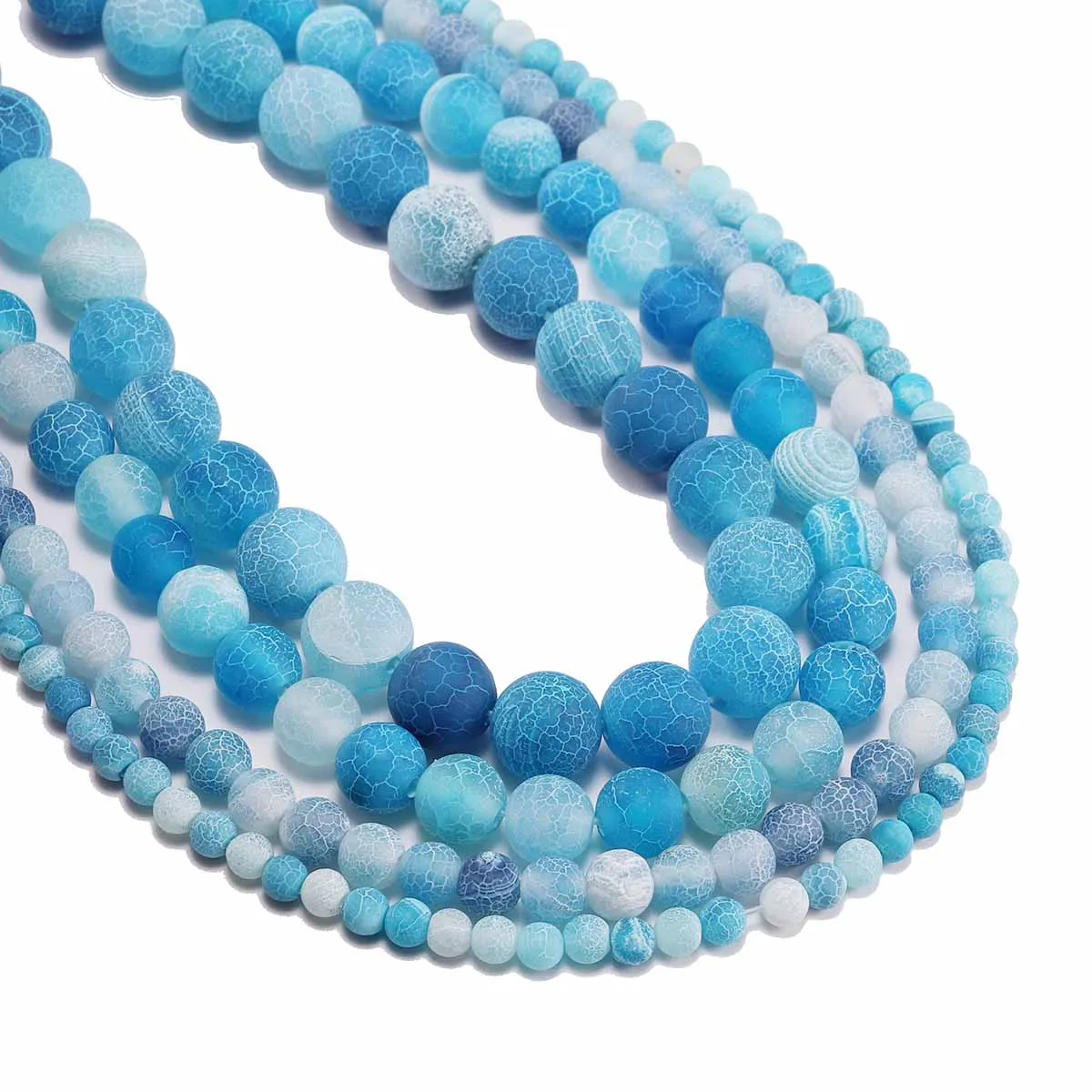 

1Strand/Lot 4-12mm Weathering Natural Stone Bead Frost Crab Blue Agates Round Spacer Bead Necklaces for DIY Jewelry Making