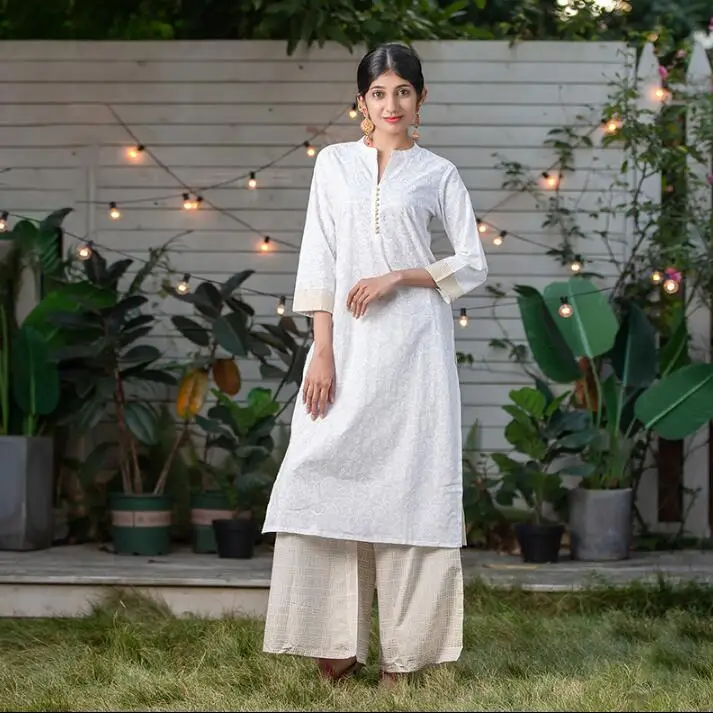 Женское платье с принтом индийская мода этнический стиль костюмы из хлопка белый