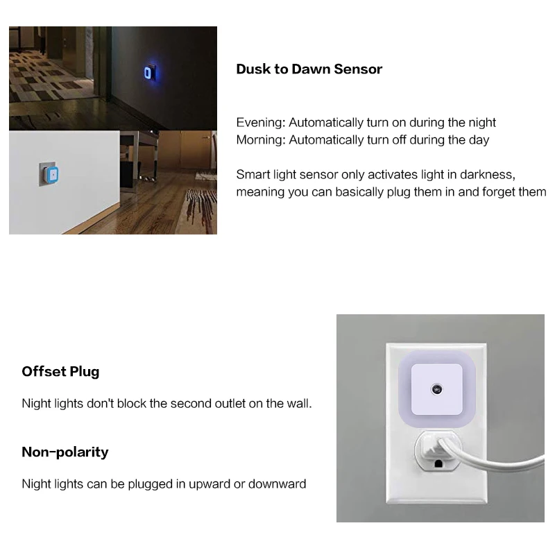Plug-in LED Night Light Sensor Light 110V / 220V EU Plug / US Plug for Bedroom, Bathroom, Kitchen, Hallway, Stairs