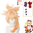 Женский парик для косплея Genshin Impact Yoimiya, шпильки для волос с фриггирующим пламенем