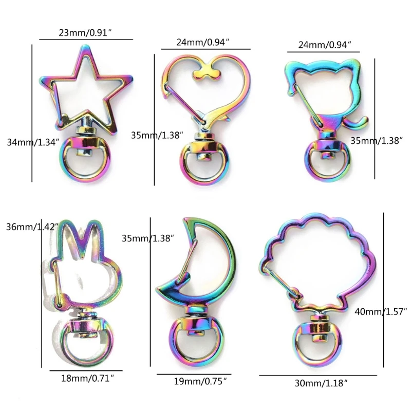 

10pcs Rainbow Metal Snap Hook Lobster Clasp Lanyard with Keyring for Keychain Heart Star Cat Key Chain DIY Bags Finding