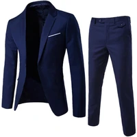 2pcs set men suit plus size men solid color long sleeve lapel slim button business suit work clothes business suits