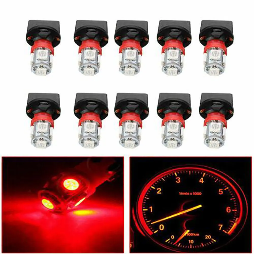 

10x Red T10 SMD 194LED Bulbs Car Instrument Gauge Cluster Dash Light W/ Sockets Instrument Lights