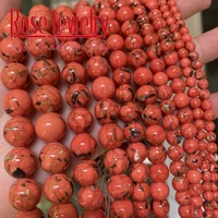 orange shell howlite turquoises beads round loose spacer stone beads for jewelry making 15 diy bracelets necklace 6 8 10 12mm