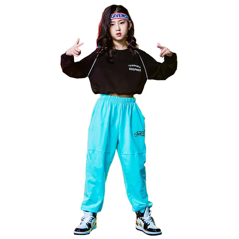 

Kid Cool Hip Hop Clothing Sweatshirt Crop Top Long Sleeve Shirt Loose Streetwear Jogger Pants for Girls Dance Costumes Clothes