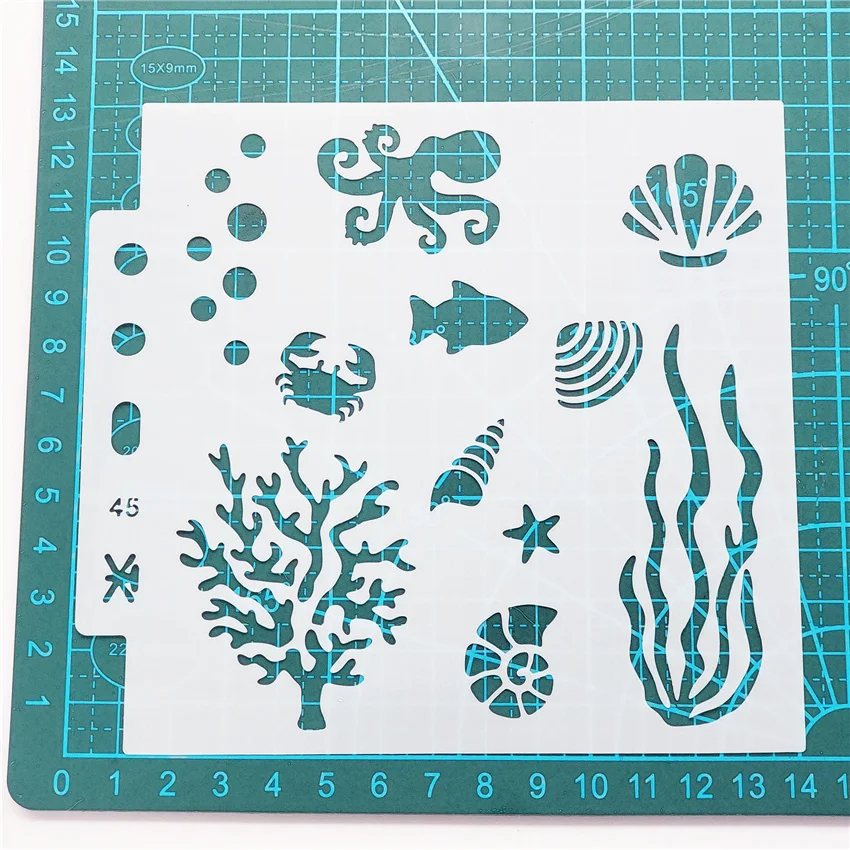 

13*14 undersea Cover templat scrapbook stencils spray plastic mold shield DIY cake hollow Embellishment printing lace ruler