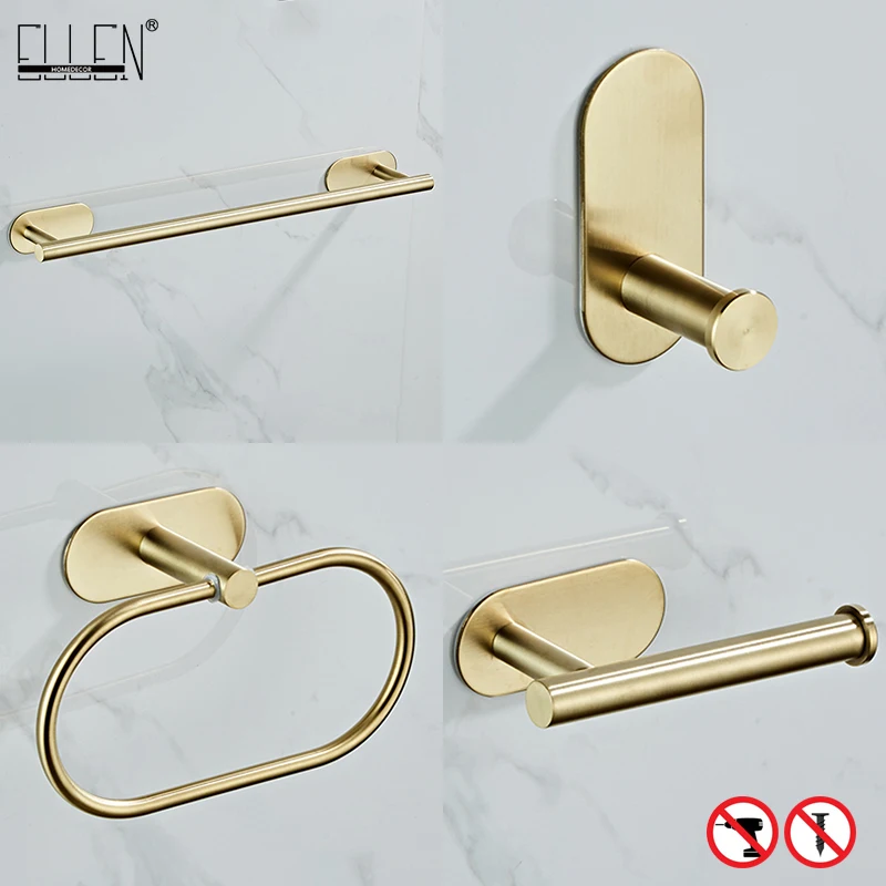 ELLEN Bathroom Hardware Set Brushed Gold Robe Hook Towel Bar Toilet Paper Holder Bath Bathroom Accessories EL1001G
