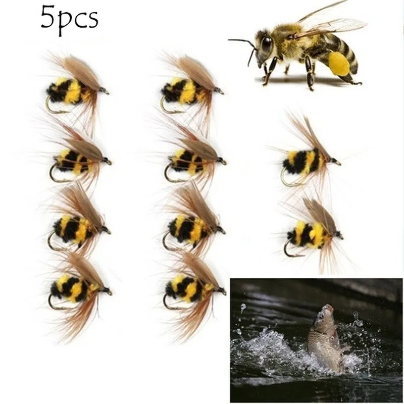 

5 шт., имитация крючка для пчелы, наживка для мушки, приманка Baitiao Makouluya, плавающий крючок для воды