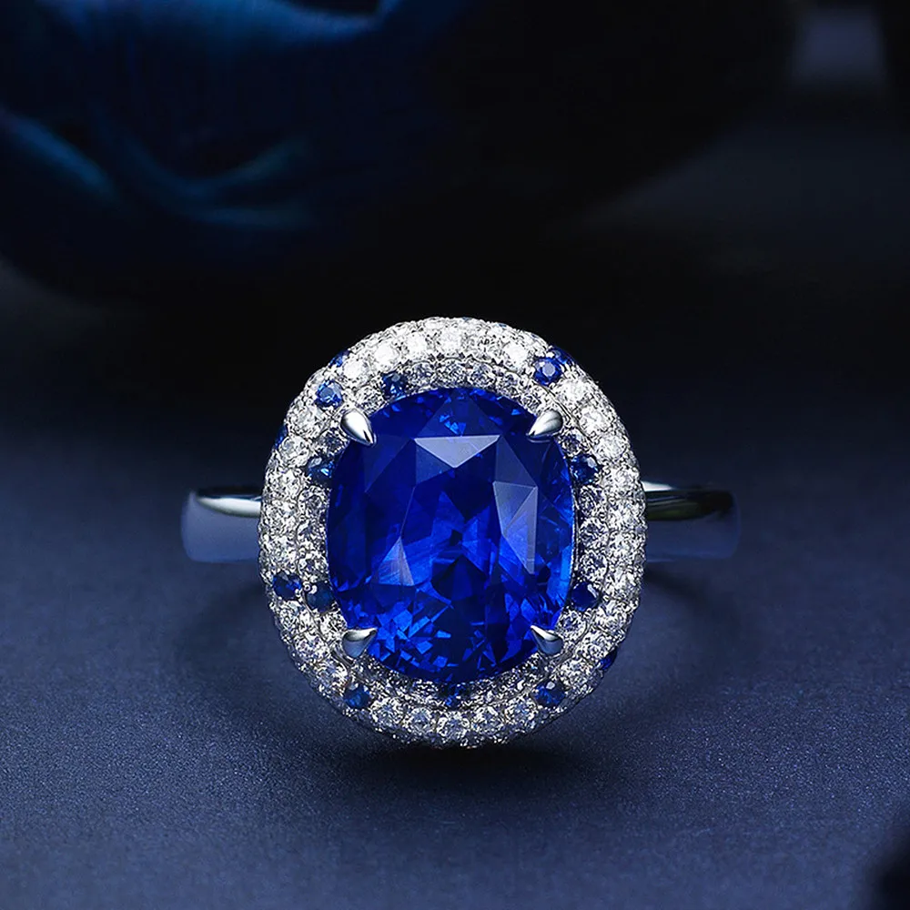 

Luxury Blue Crystal Sapphire Topaz Gemstones Diamonds Rings for Women White Gold Silver Color Fine Jewelry Celebrity Trendy Band