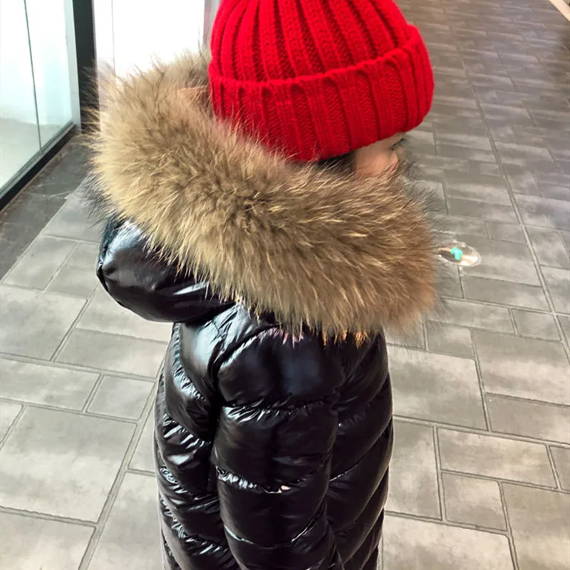 Brown fur collar Зимние детские пуховики классические длинные пуховые пальто с меховым воротником для девочек, От 2 до 12 лет одежда детские пуховики и парки - Цвет: Brown fur collar