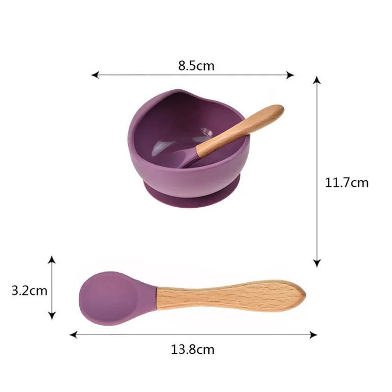 

16 colors 1set Silicone Baby Feeding Bowl Set Baby Learning Dishes Suction Bowl Set Wood Spoon Non-Slip