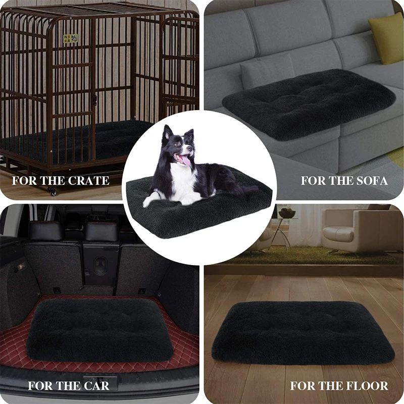

Soft Dog Bed Long Plush Dog Mats Cat Bed, Comfortable Faux Fur Washable Crate Mat for Large Medium Dogs with Anti-Slip Backing
