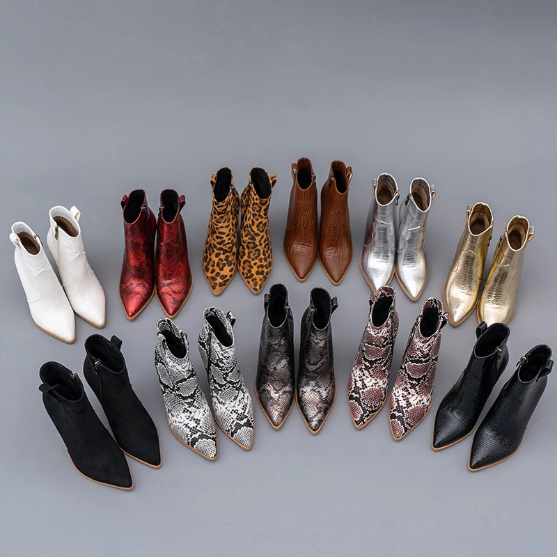 Женские ковбойские ботинки из ПУ кожи с острым носком на высоком каблуке | Обувь