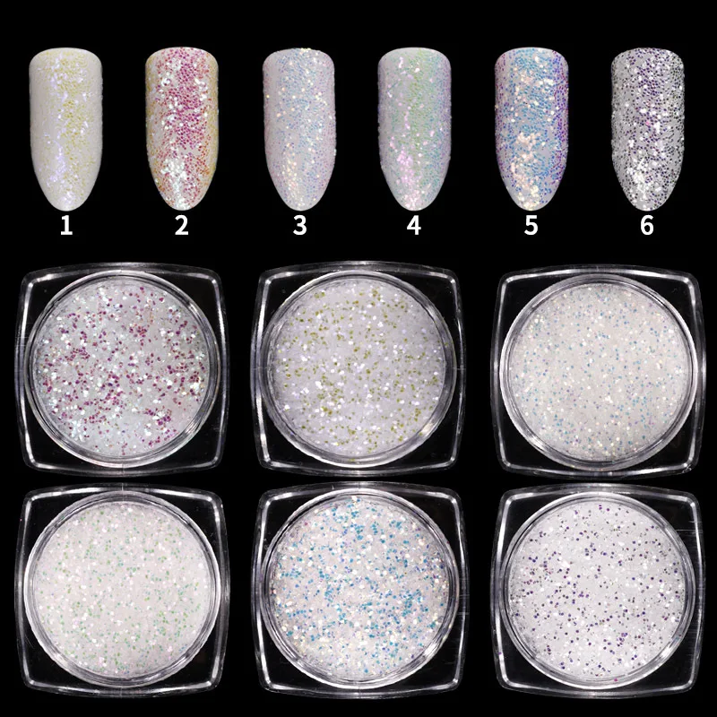 6 коробок/комплект блестящая Русалка Аврора единорог блестки 3D дизайн ногтей