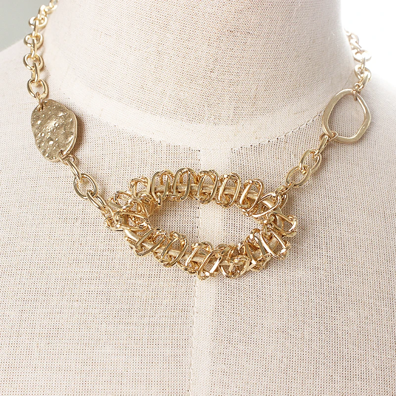 

2020 new alloy semicircle pendant necklace women's multi-layer punk golden necklace unique design jewelry gifts