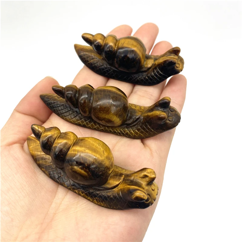 

Lovely 1PC Natural Yellow Tiger Eye Snail Shape Stone Cute Hand Carving Animals Gift For Home Decor Natural Quartz Crystals