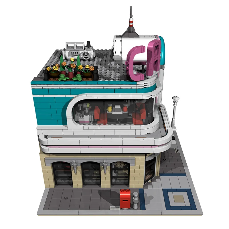 

2013 PCS MOC Toys City Street Scene Downtown Diner Restaurant Building Blocks Modular Construction Block Model