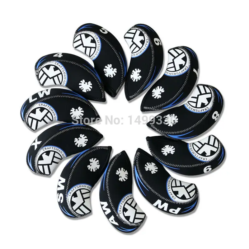 Black Blue Craftsman Golf Iron чехлы на голову подходят JPX MP AP 4 5 6 7 8 9 AW SW PW LW X 11 шт. S. H. I. E. LD неопрен - Цвет: Black Blue
