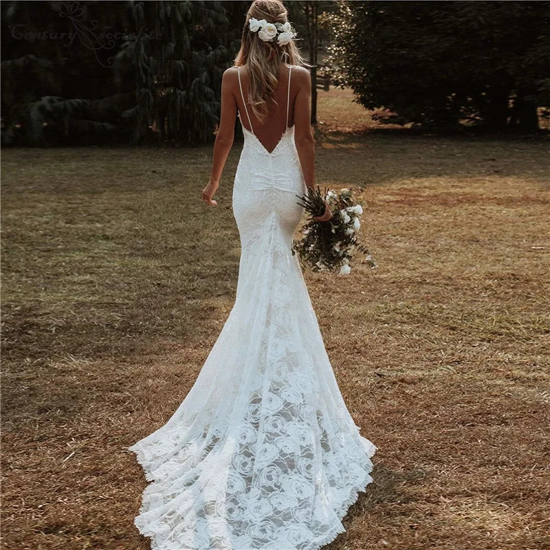 cheap wedding dresses Boho Mermaid Wedding Dress Lace Spaghetti Straps Backless Beach Bride Dresses Sexy Bohemian Bridal Gown Vestido De Noiva Elegant dresses for wedding