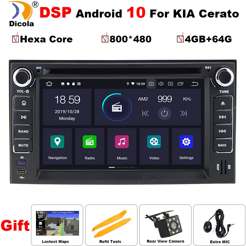DSP Android 10 4 Гб ОЗУ 64 шестиядерный BT Wifi GPS автомобильный DVD плеер радио для kia Cerato Sportage